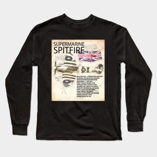 RAF Submarine Spitfire Aircraft Da Vinci Style Aeroplane Long Sleeve T-Shirt